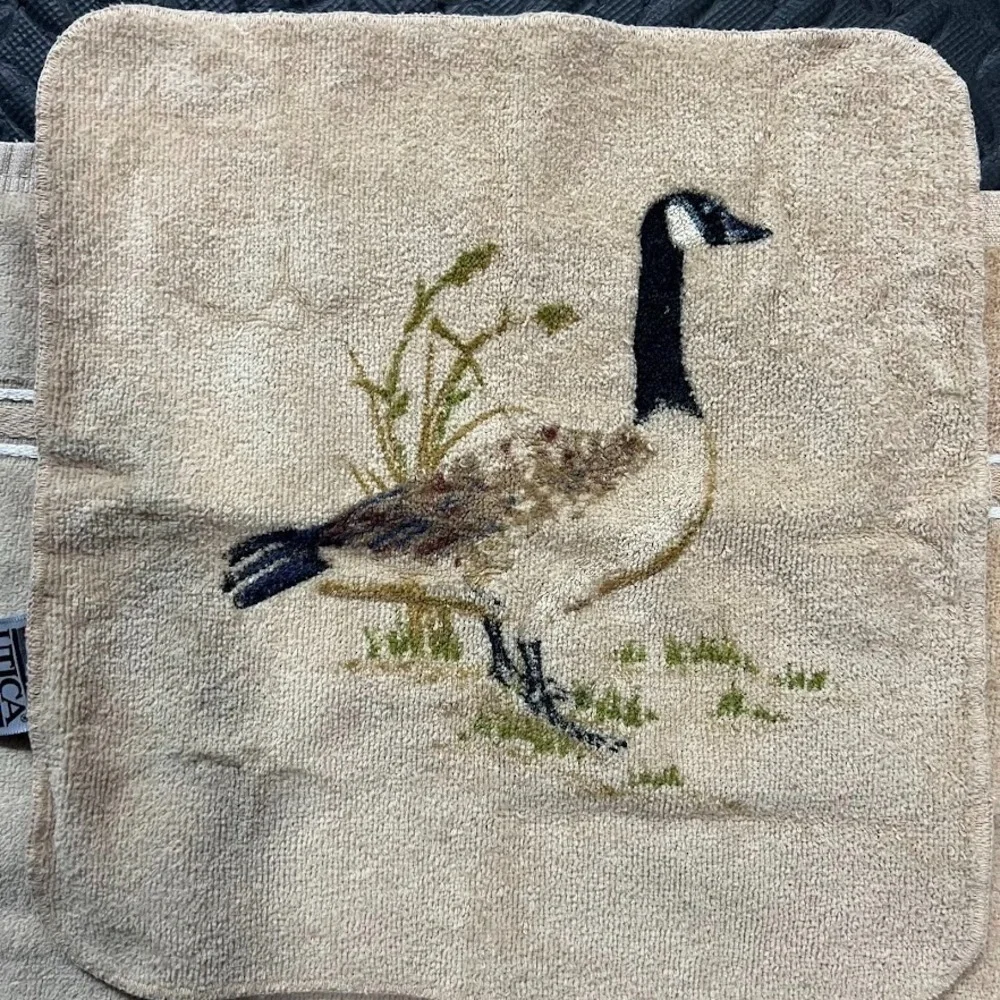 Vintage Utica Canadian Goose Towel Set 3 Pc Bath Hand Washcloth‎ 80s Retro Cabin